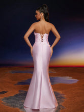 Anymoon Strapless 3D Hand Floral Ruffle Trim Mermaid Bridesmaid Dress
